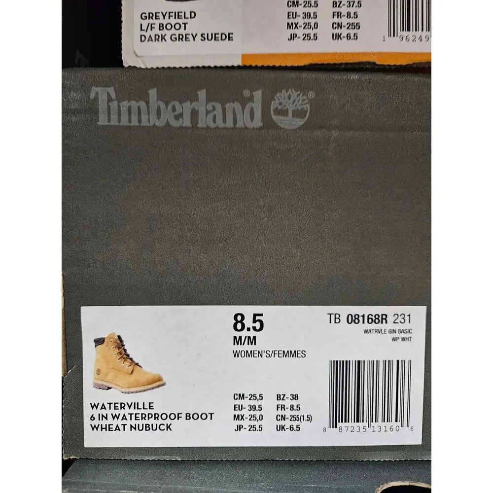 TIMBERLAND WOMEN'S 8.5 WATERVILLE 6 INCH WATERPROOF BOOTS WHEAT BROWN NIB